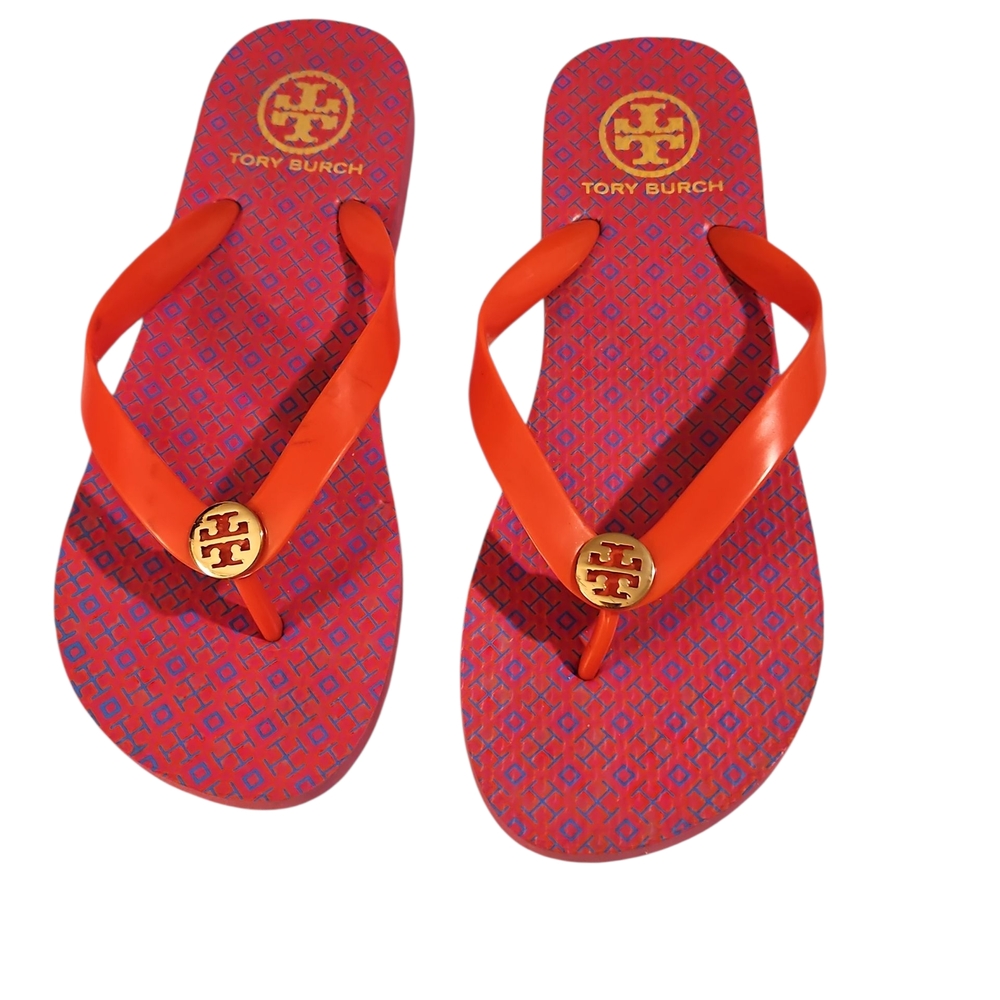 Tory Burch Red and Orange Thong Flip Flops Sz 7.5